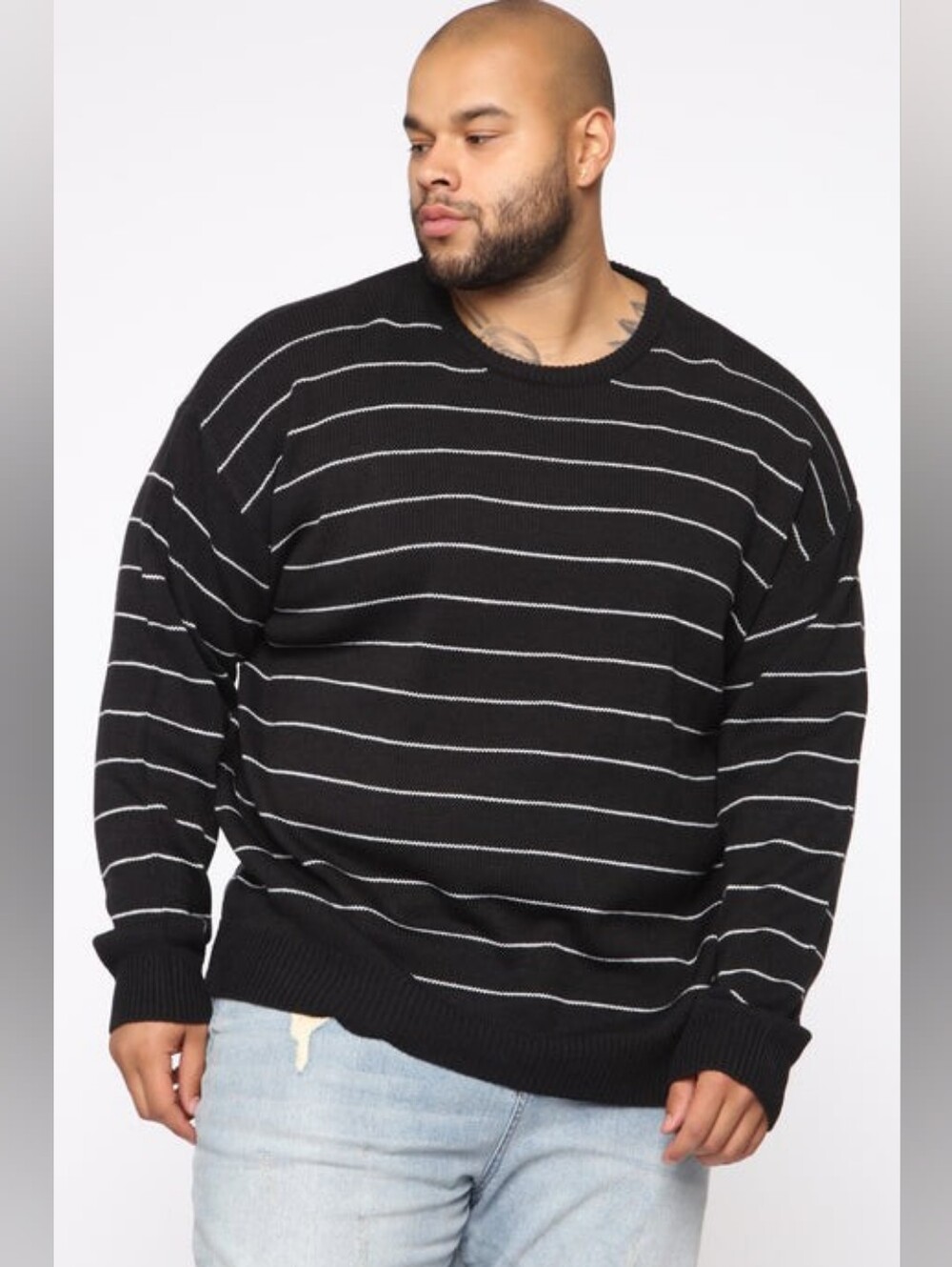 Black Striped Crewneck Sweater - Men's 2XL